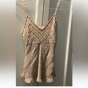Beautiful, Anthropologie Splurge, tan, crocheted, beaded, fully lined, camisole